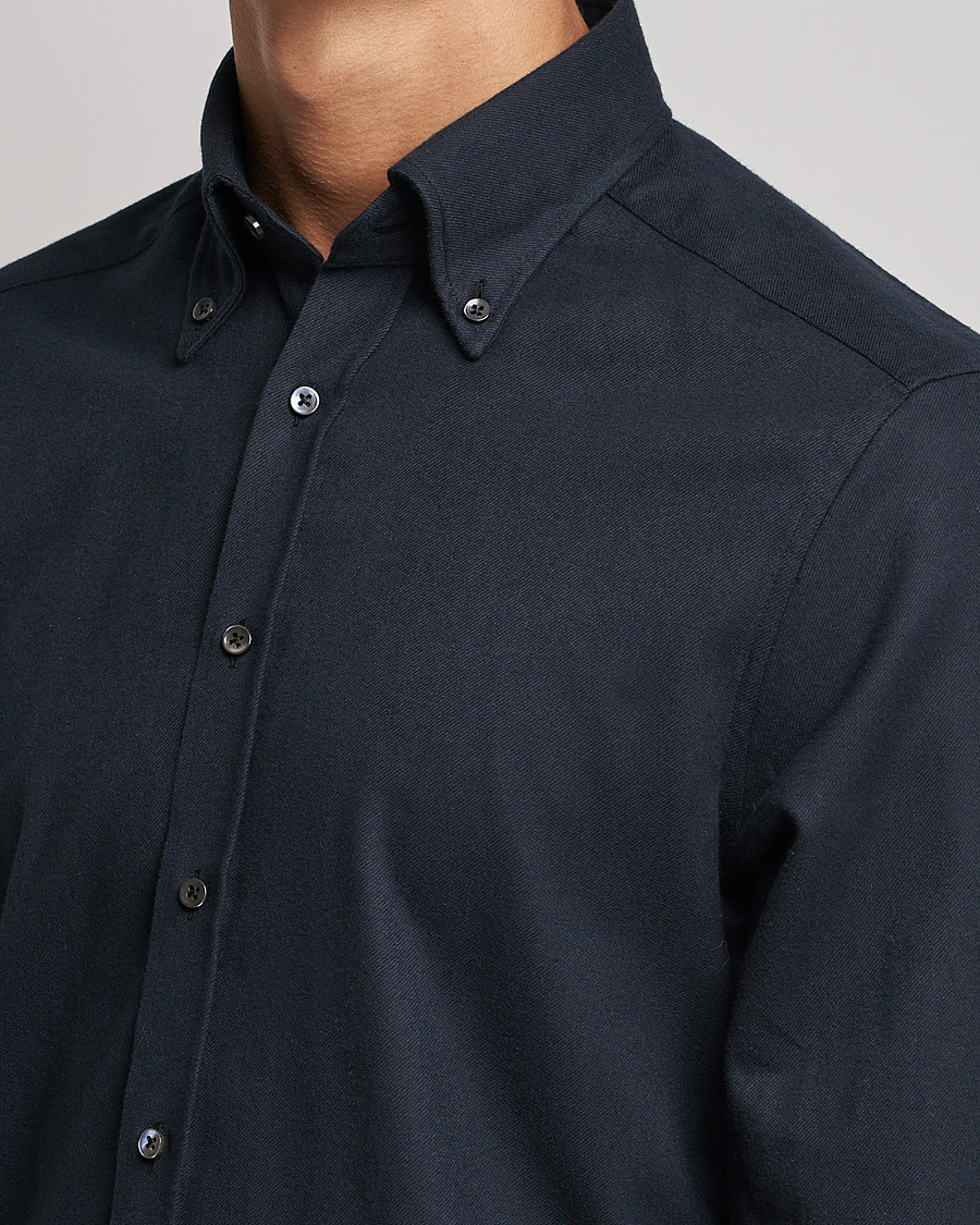 Heren | Overhemden | Stenströms | Slimline Flannel Shirt Black