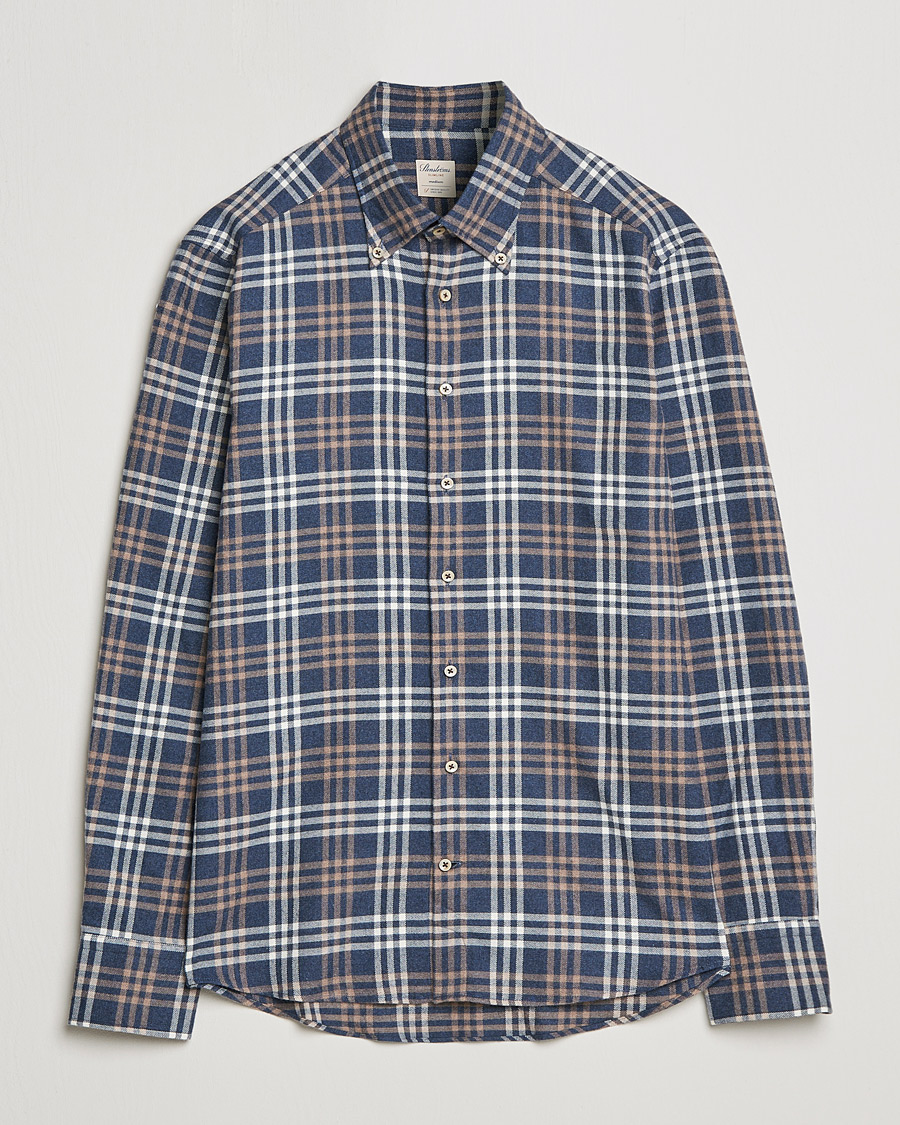 Heren | Overhemden | Stenströms | Slimline Checked Flannel Shirt Blue