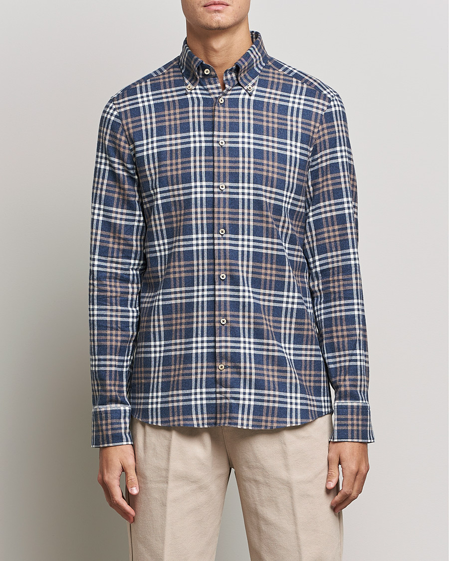Heren | Overhemden | Stenströms | Slimline Checked Flannel Shirt Blue