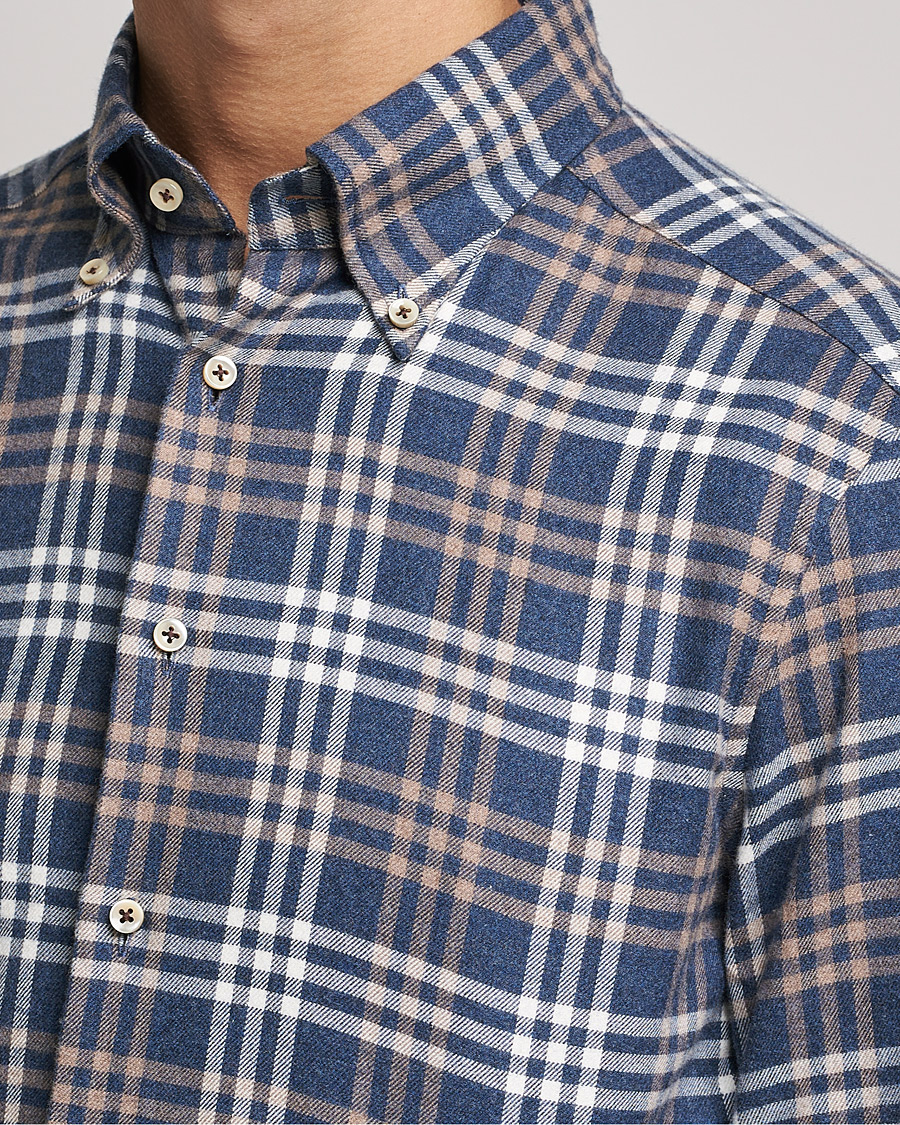 Heren | Overhemden | Stenströms | Slimline Checked Flannel Shirt Blue
