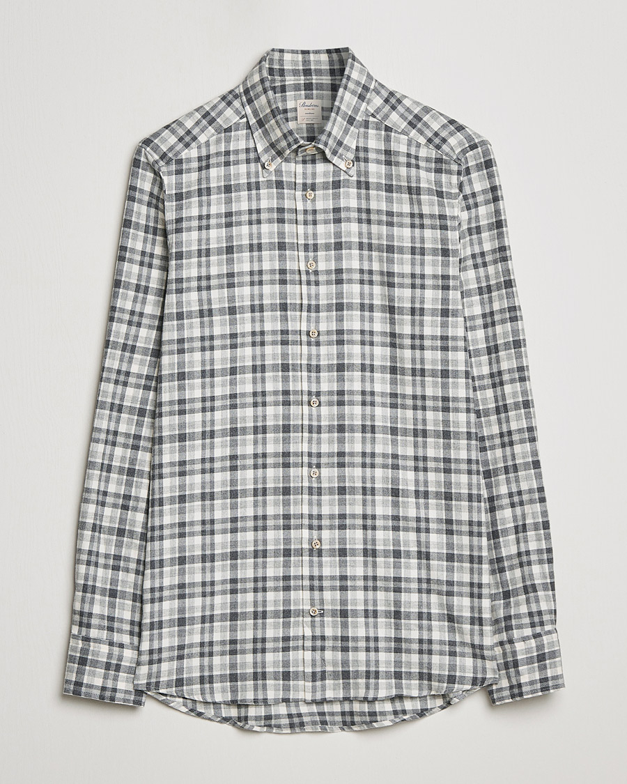 Heren | Overhemden | Stenströms | Slimline Checked Flannel Shirt Grey/White