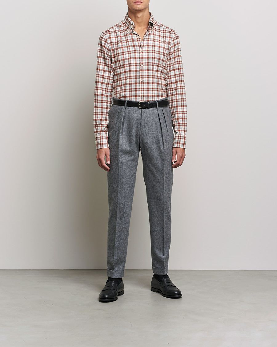 Heren | Overhemden | Stenströms | Slimline Checked Flannel Shirt Red/White