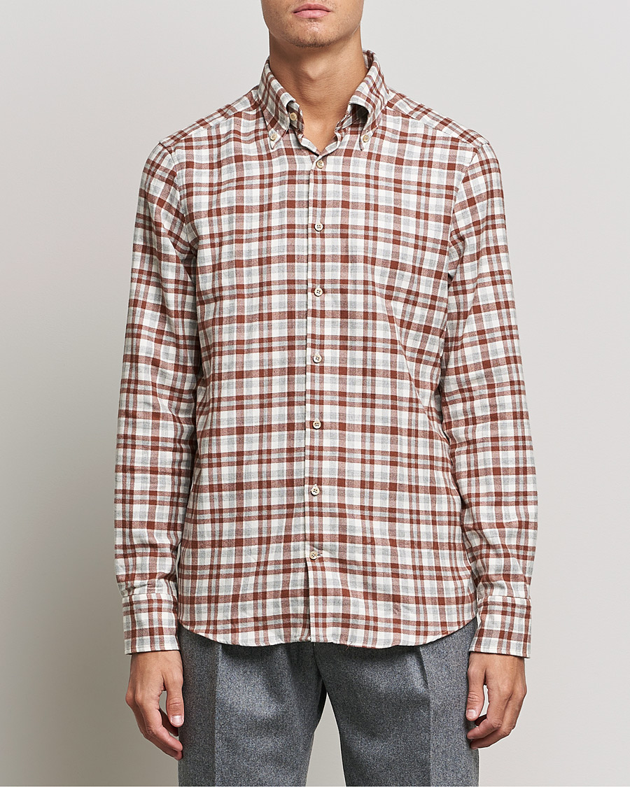 Heren | Overhemden | Stenströms | Slimline Checked Flannel Shirt Red/White
