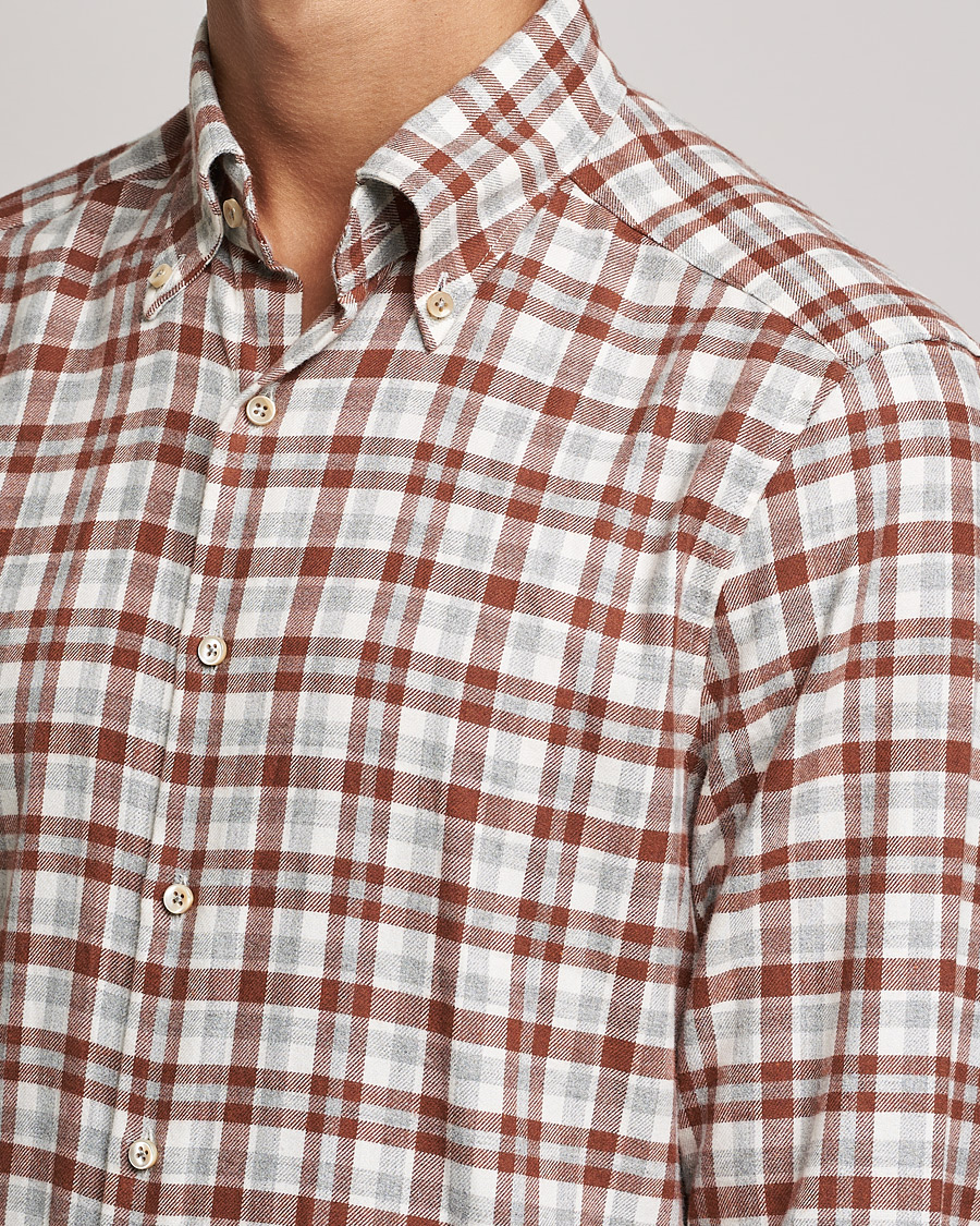 Heren | Overhemden | Stenströms | Slimline Checked Flannel Shirt Red/White