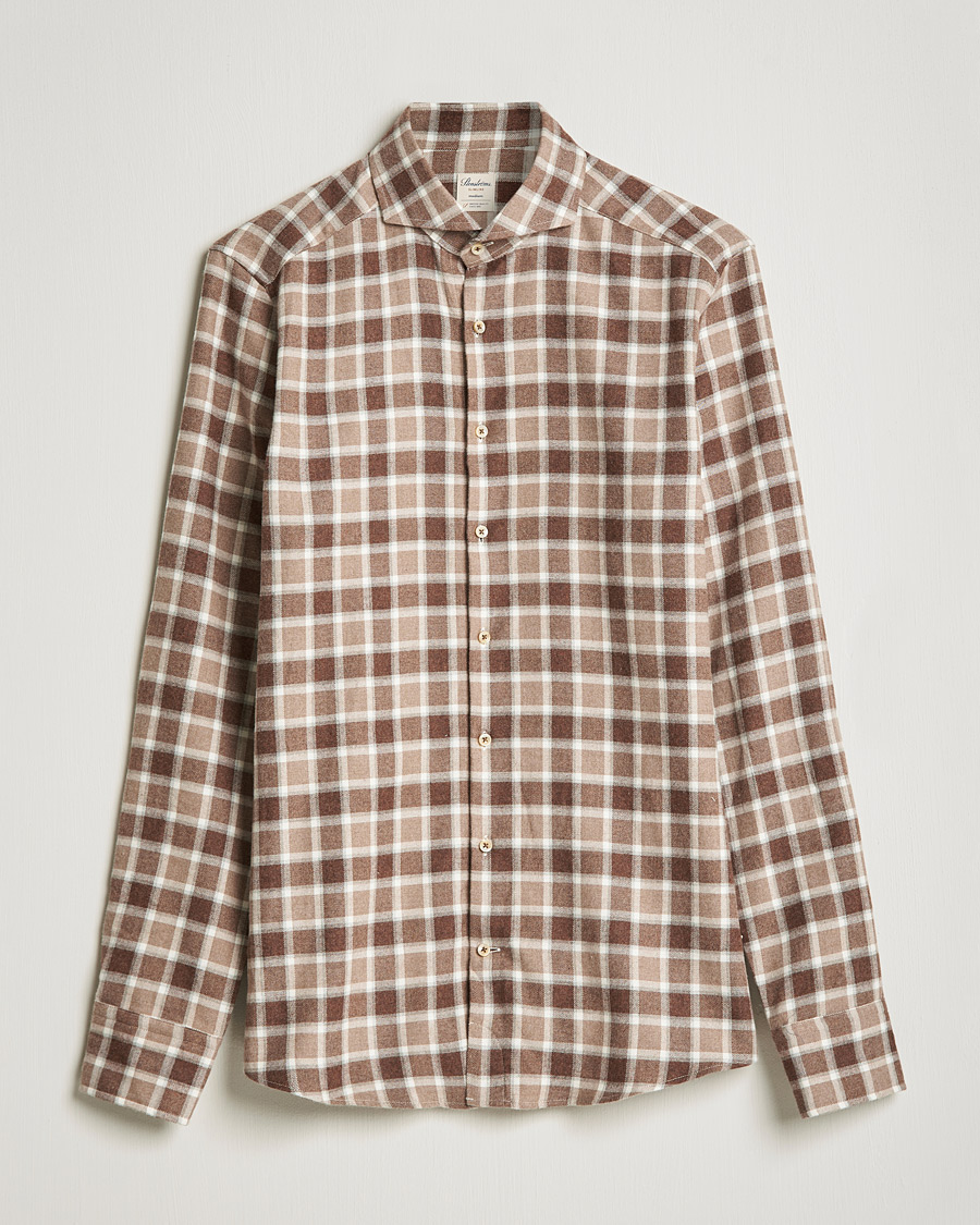 Heren | Overhemden | Stenströms | Slimline Checked Flannel Shirt Brown