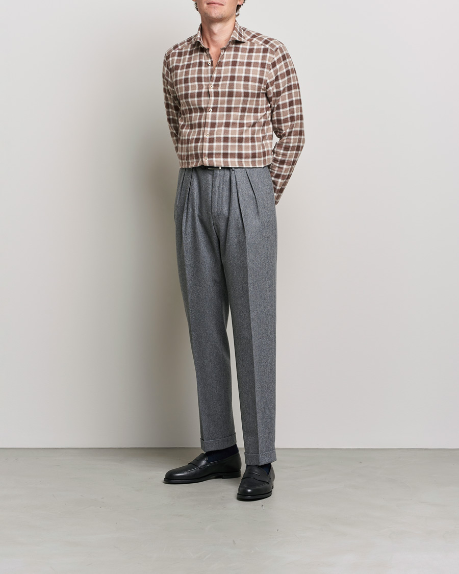 Heren | Overhemden | Stenströms | Slimline Checked Flannel Shirt Brown