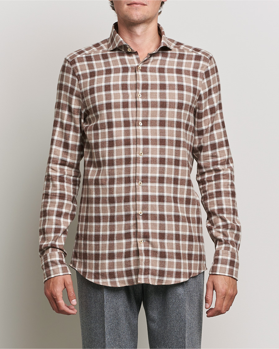 Heren | Overhemden | Stenströms | Slimline Checked Flannel Shirt Brown