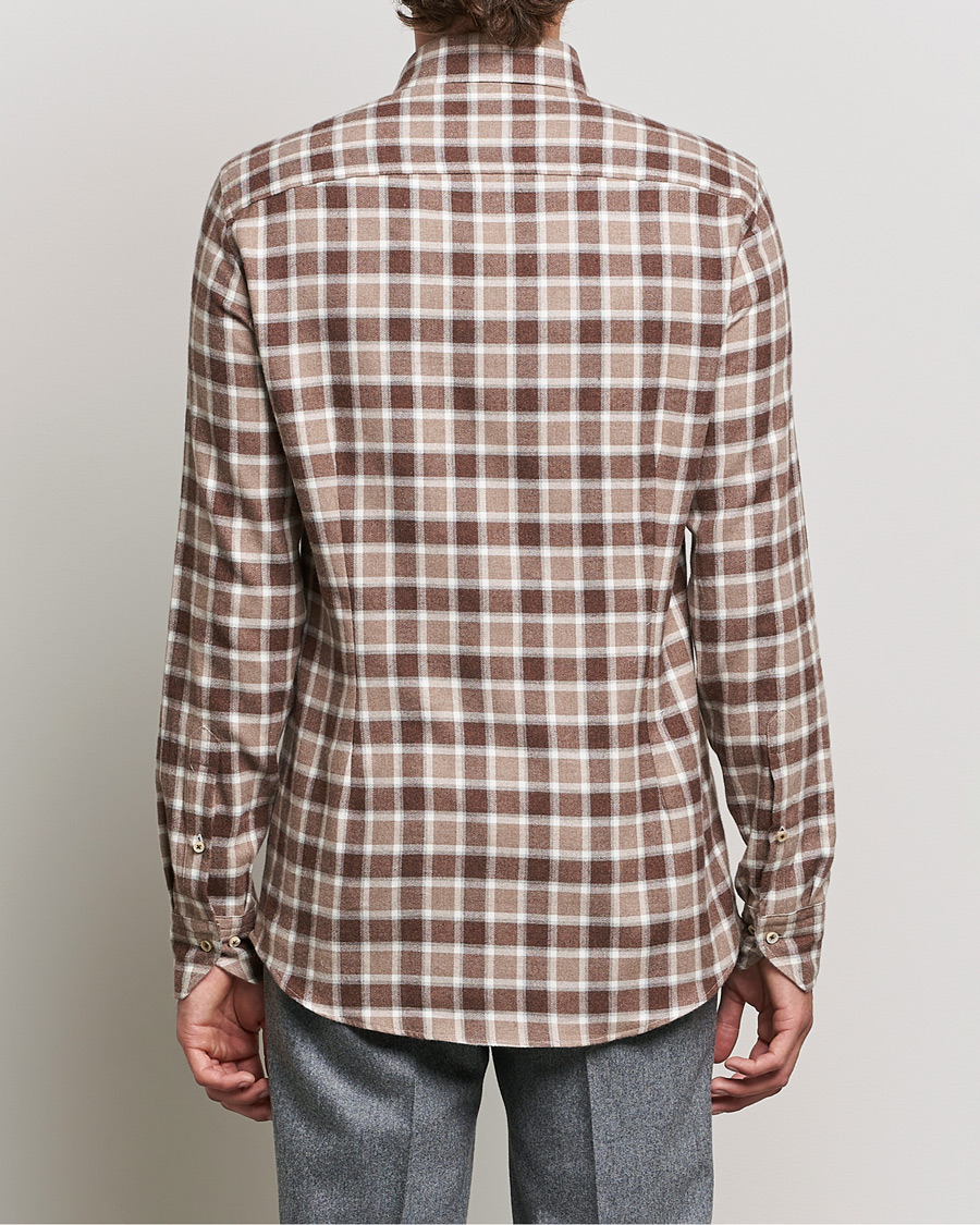 Heren | Overhemden | Stenströms | Slimline Checked Flannel Shirt Brown