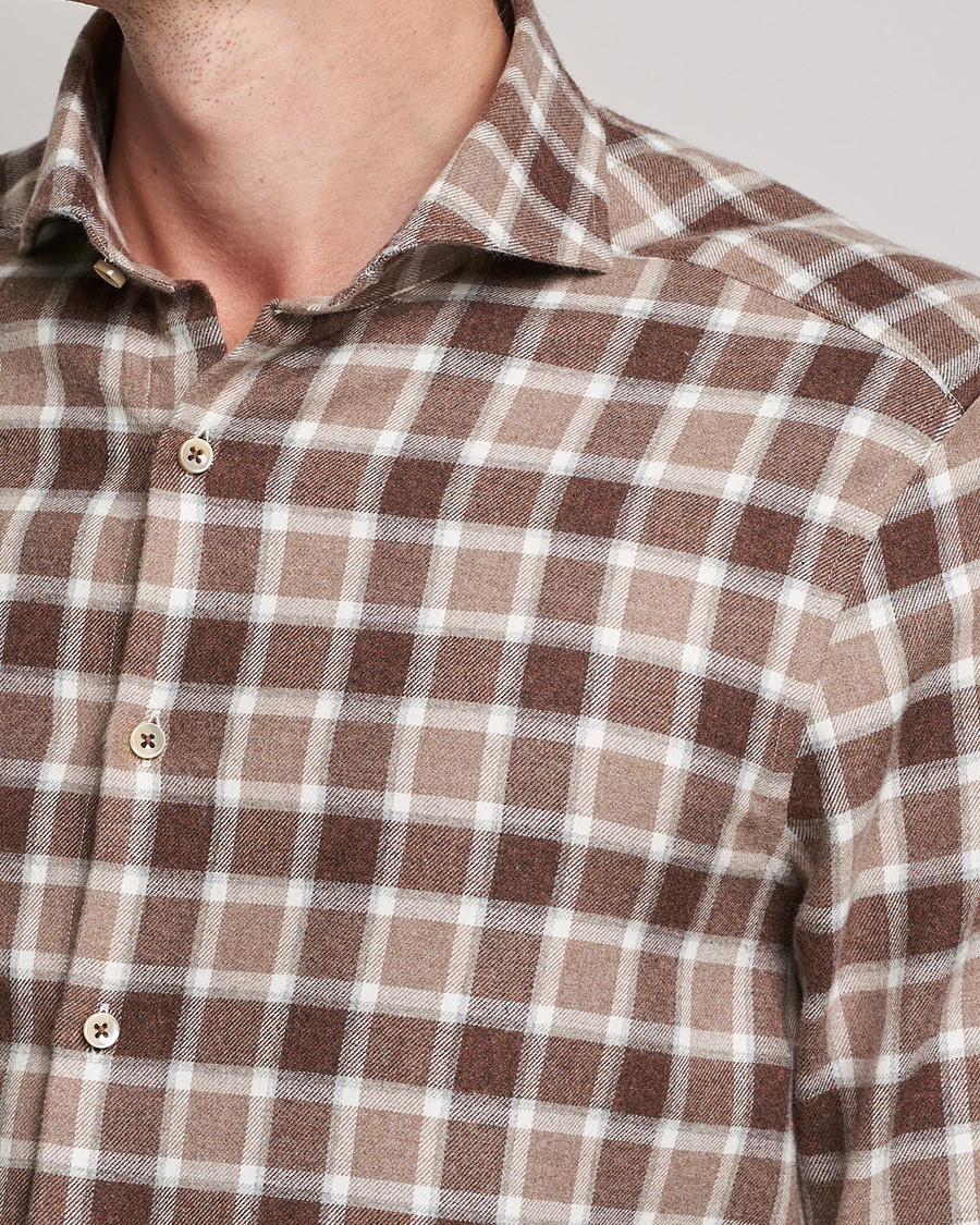 Heren | Overhemden | Stenströms | Slimline Checked Flannel Shirt Brown