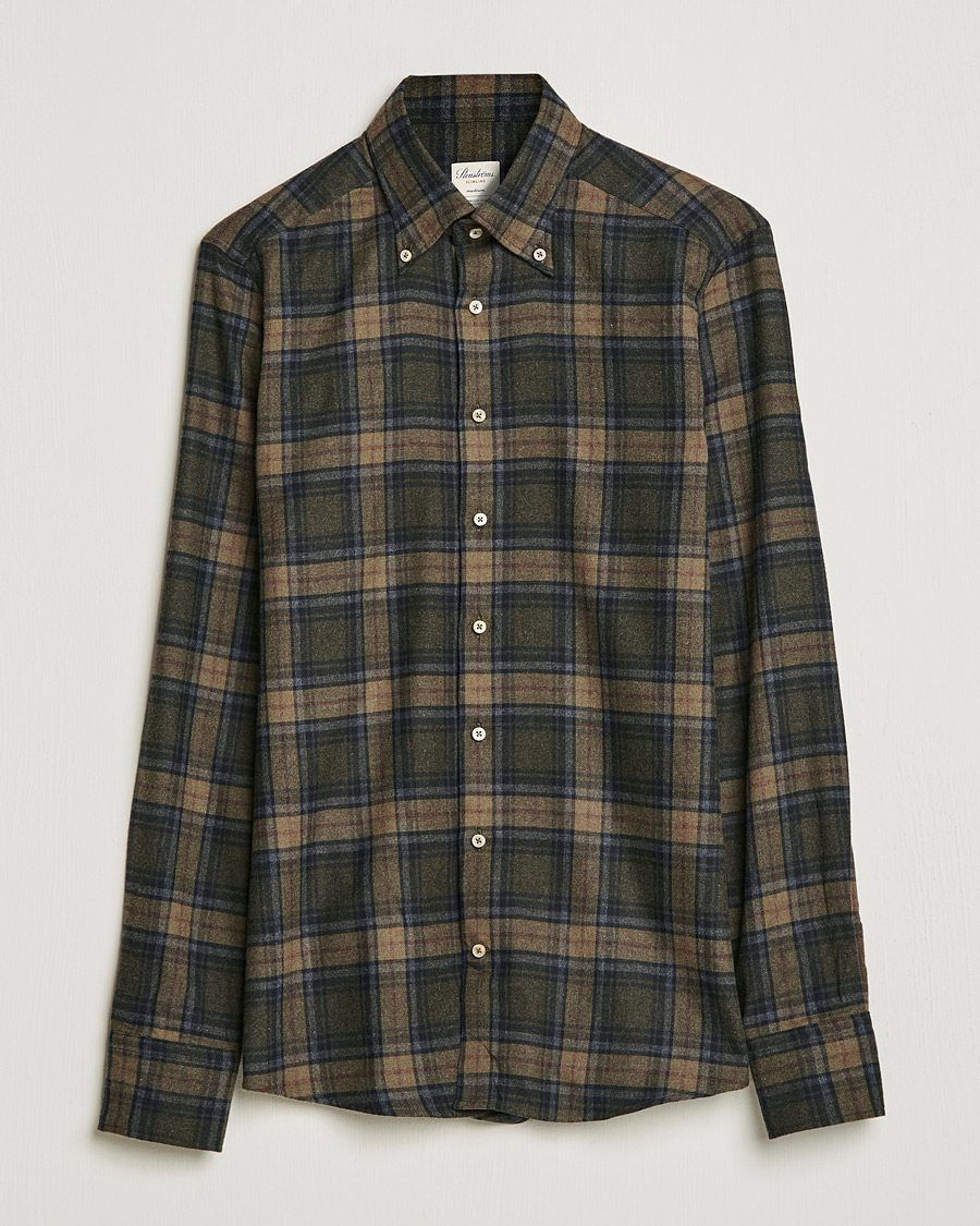 Heren | Overhemden | Stenströms | Slimline Checked Flannel Shirt Dark Green