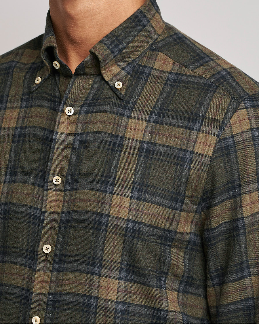 Heren | Overhemden | Stenströms | Slimline Checked Flannel Shirt Dark Green
