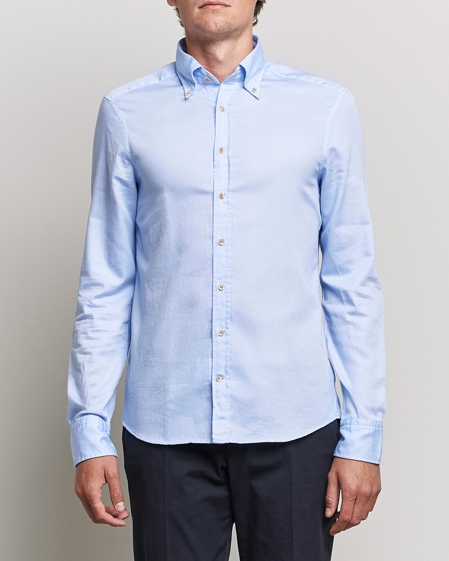 Heren | Overhemden | Stenströms | Slimline Button Down Printed Oxford Shirt Light Blue