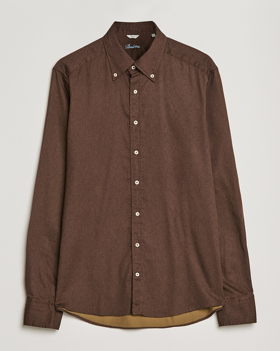 Heren | Overhemden | Stenströms | Slimline Button Down Printed Oxford Shirt Brown