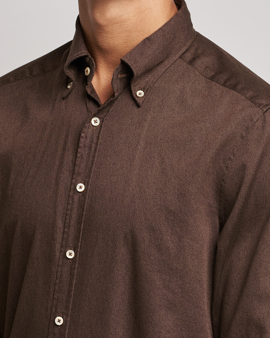 Heren | Overhemden | Stenströms | Slimline Button Down Printed Oxford Shirt Brown