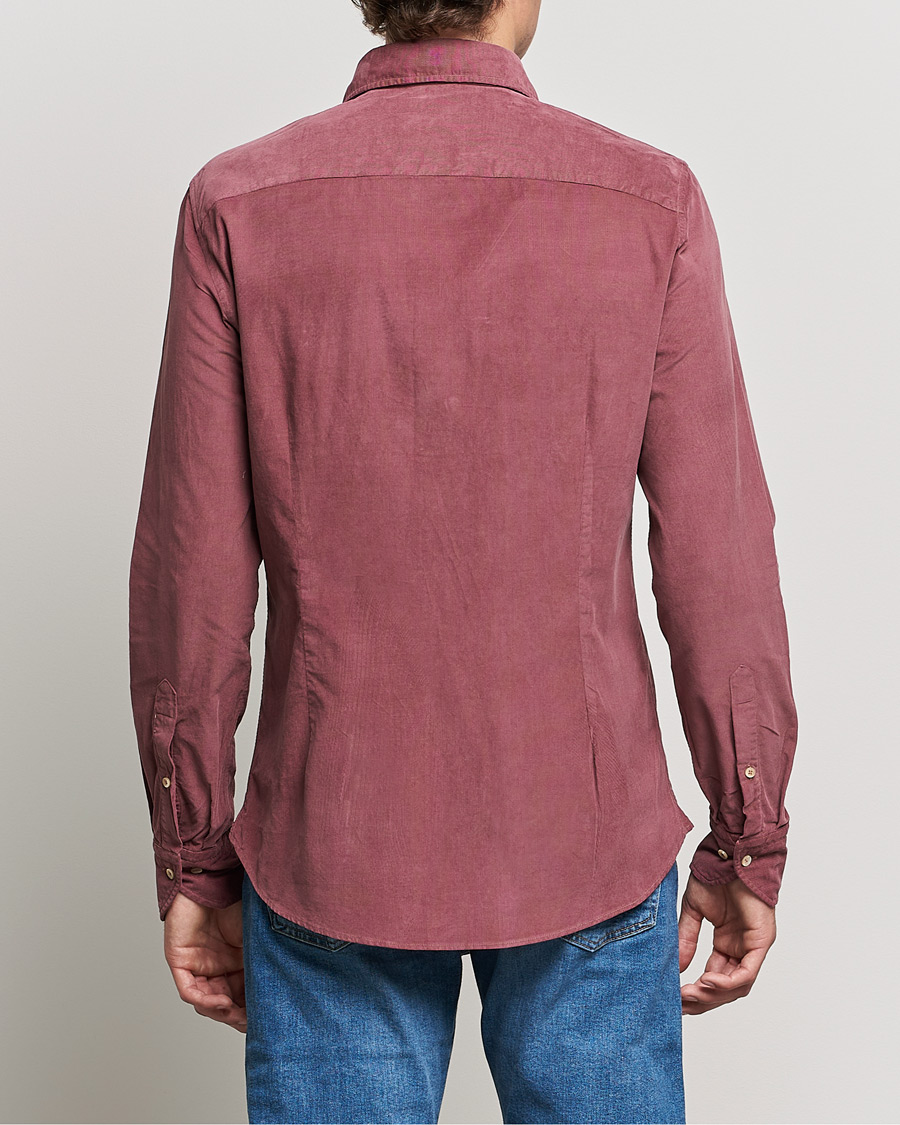 Heren | Overhemden | Stenströms | Slimline Washed Cut Away Corduroy Shirt Wine Red