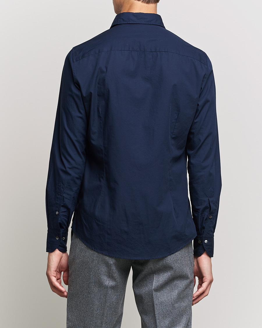 Heren | Overhemden | Stenströms | Slimline Washed Cut Away Poplin Shirt Navy