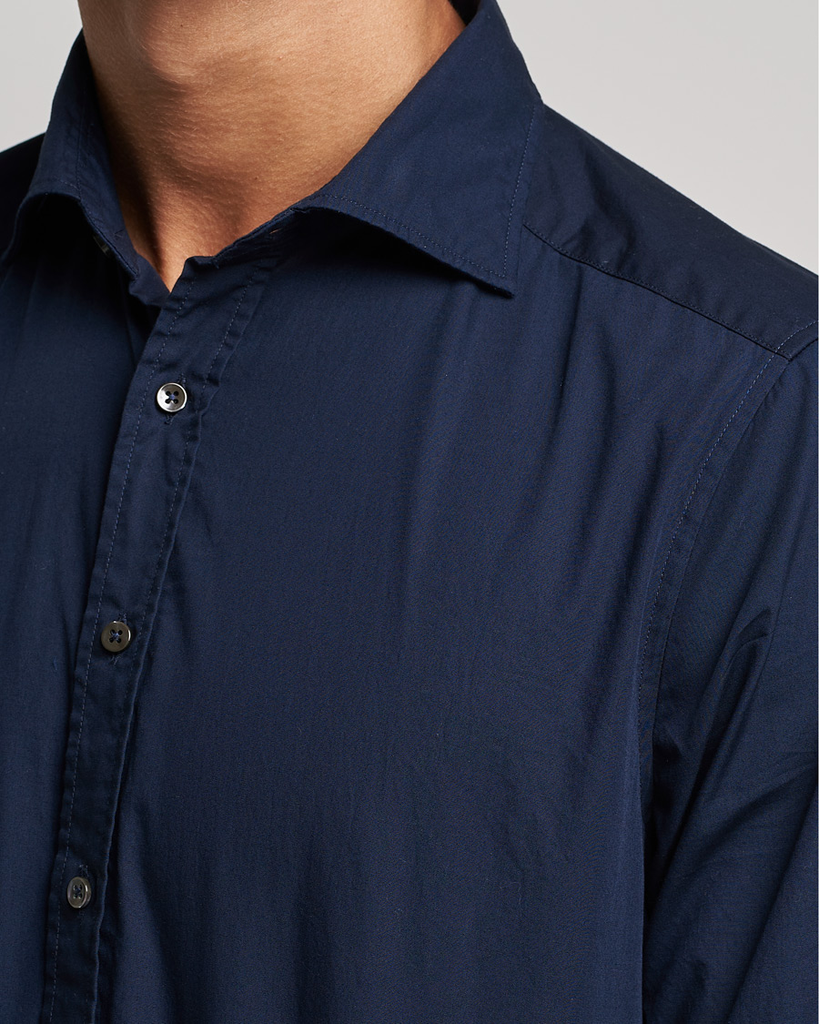 Heren | Overhemden | Stenströms | Slimline Washed Cut Away Poplin Shirt Navy