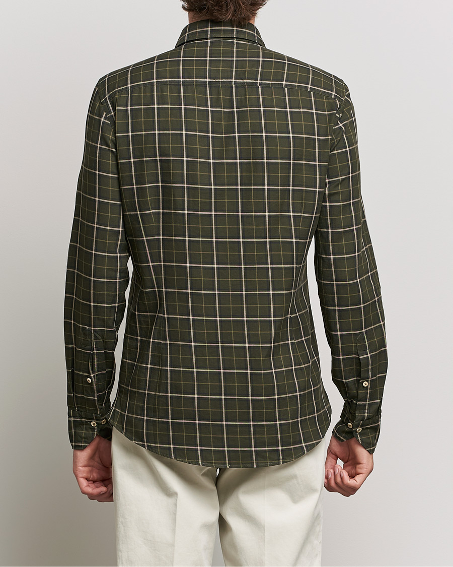Heren | Overhemden | Stenströms | Slimline Cut Away Washed Checked Shirt Dark Green
