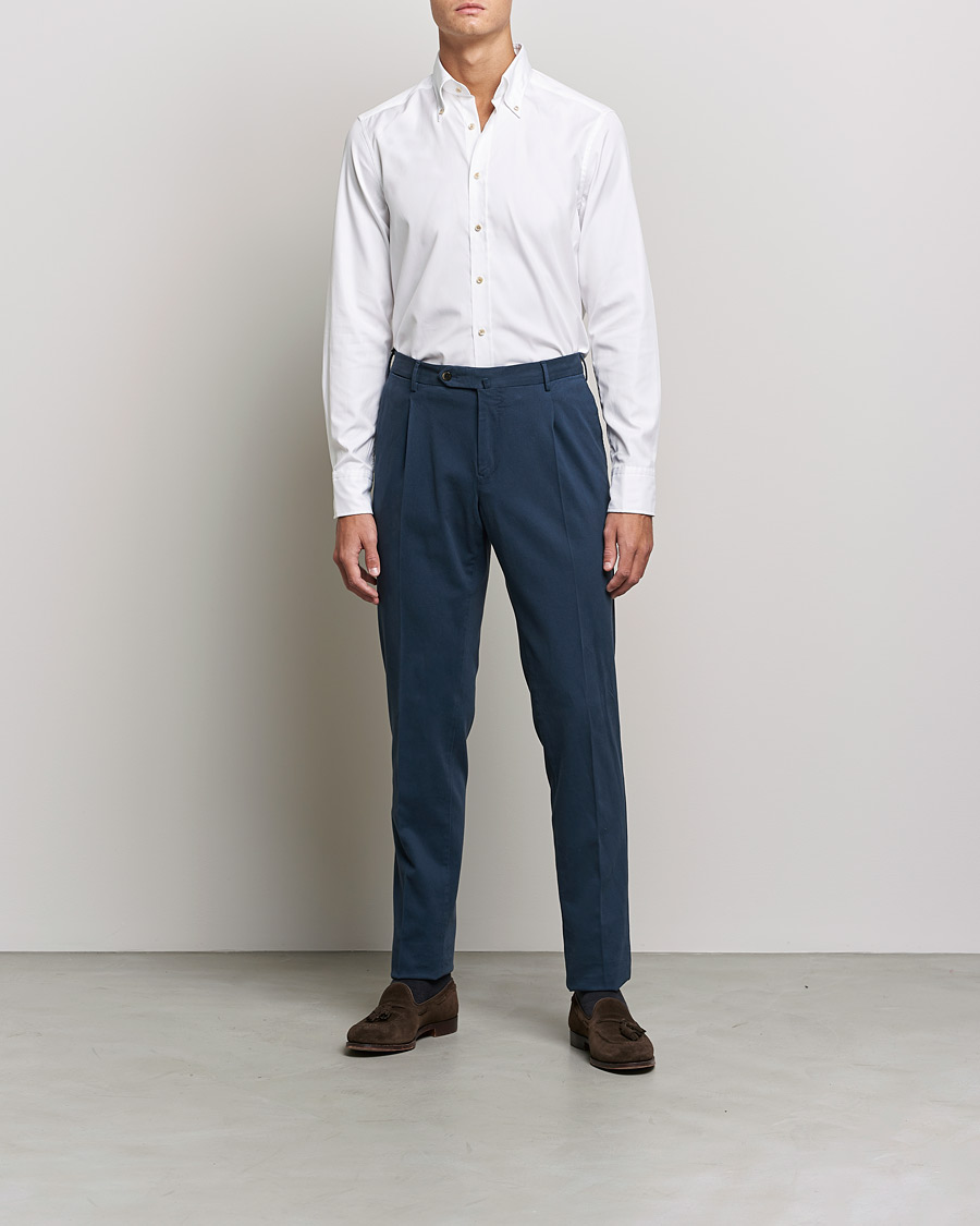Heren | Overhemden | Stenströms | Slimline Button Down Pinpoint Oxford Shirt White