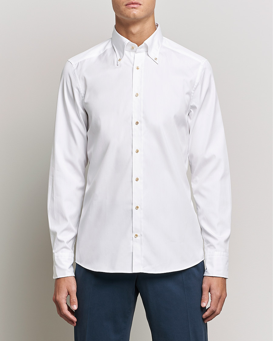 Heren | Overhemden | Stenströms | Slimline Button Down Pinpoint Oxford Shirt White