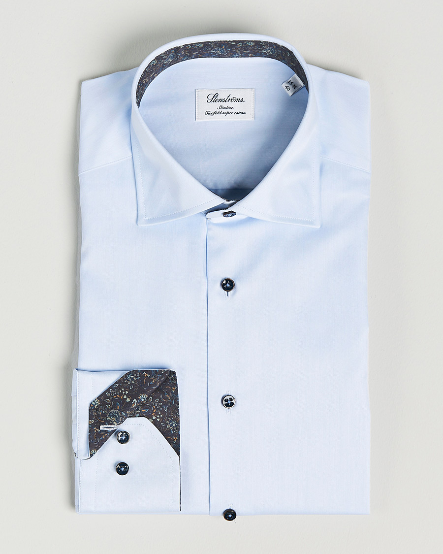Heren | Overhemden | Stenströms | Slimline Cut Away Contrast Shirt Blue