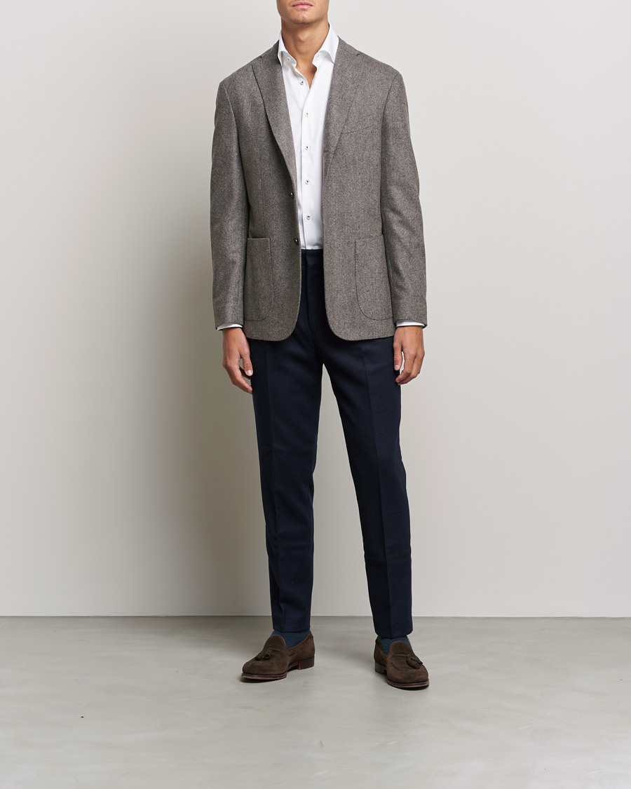 Heren | Overhemden | Stenströms | Slimline Cut Away Contrast Shirt White
