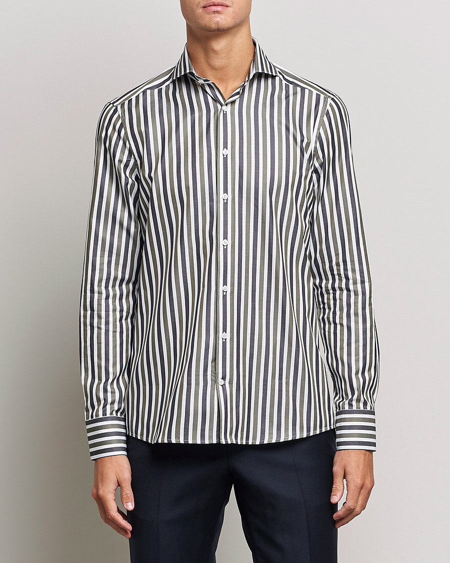 Heren | Overhemden | Stenströms | Slimline Cut Away Wide Striped Shirt Blue/Green