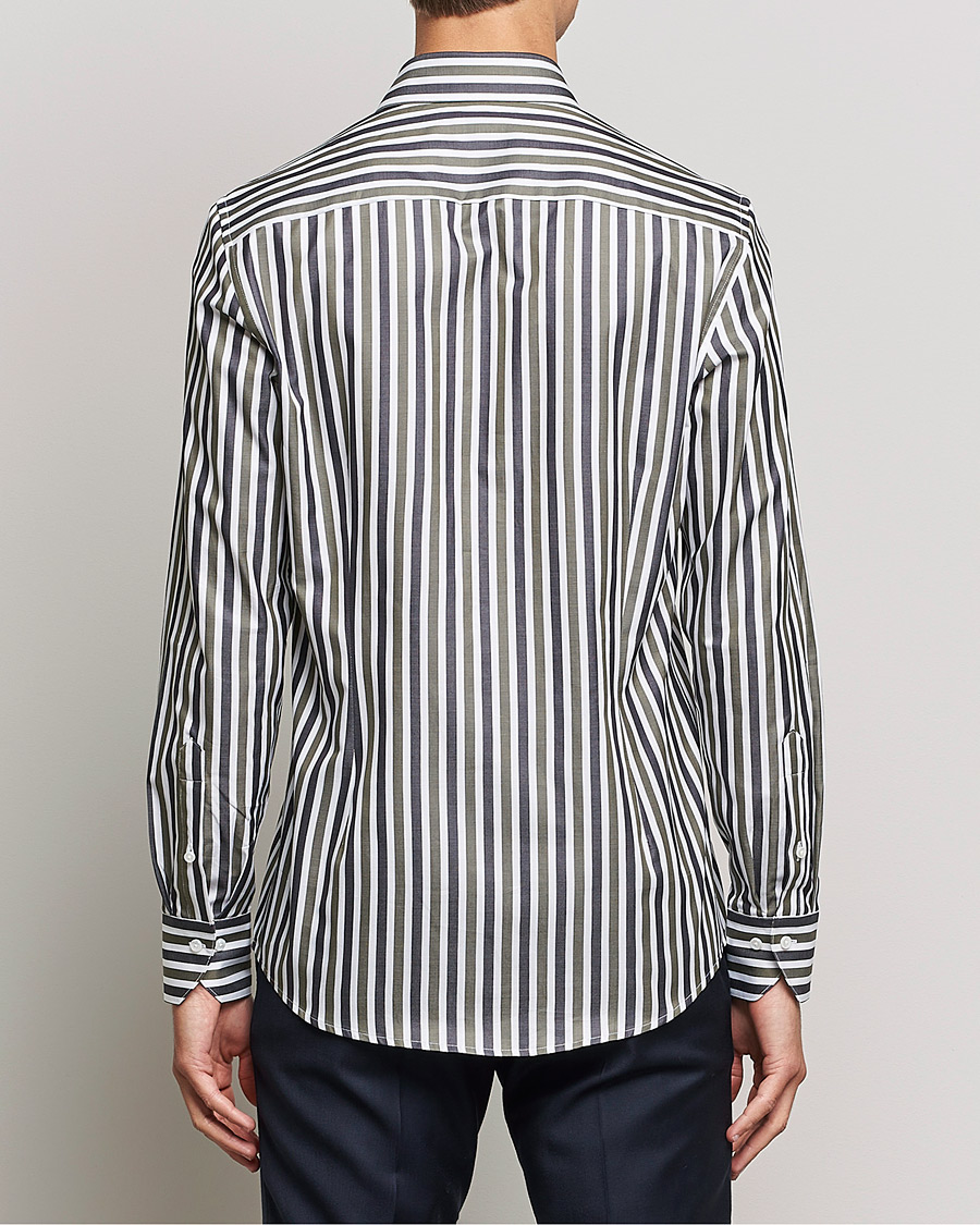 Heren | Overhemden | Stenströms | Slimline Cut Away Wide Striped Shirt Blue/Green
