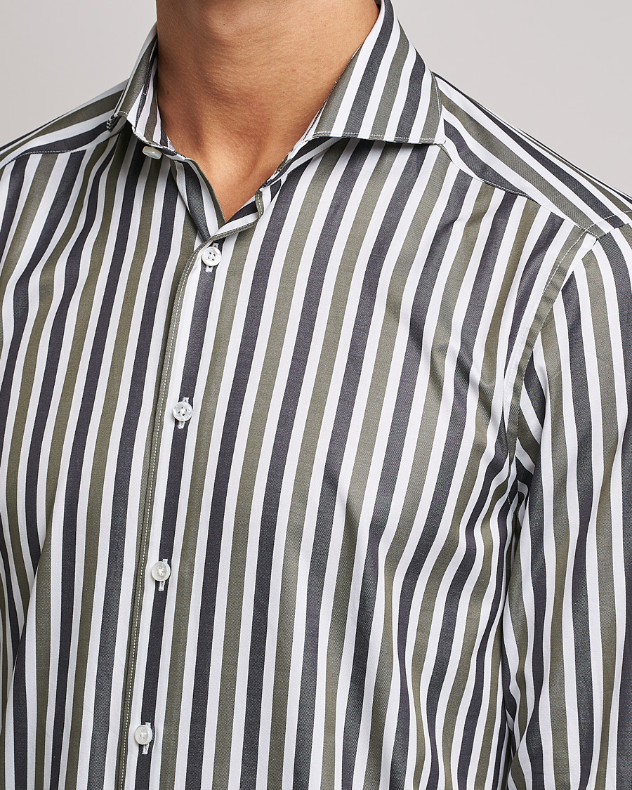 Heren | Overhemden | Stenströms | Slimline Cut Away Wide Striped Shirt Blue/Green