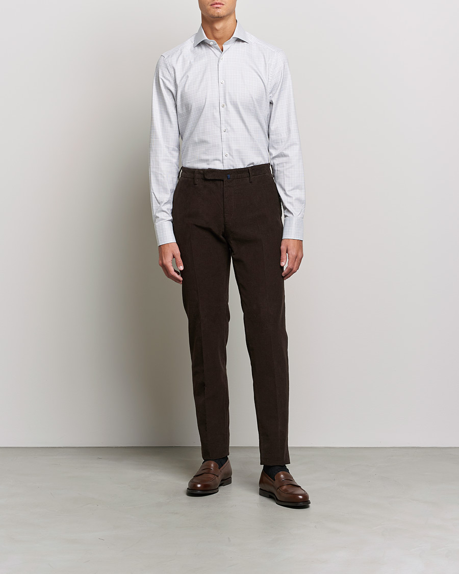 Heren | Overhemden | Stenströms | Slimline Cut Away Checked Shirt Green