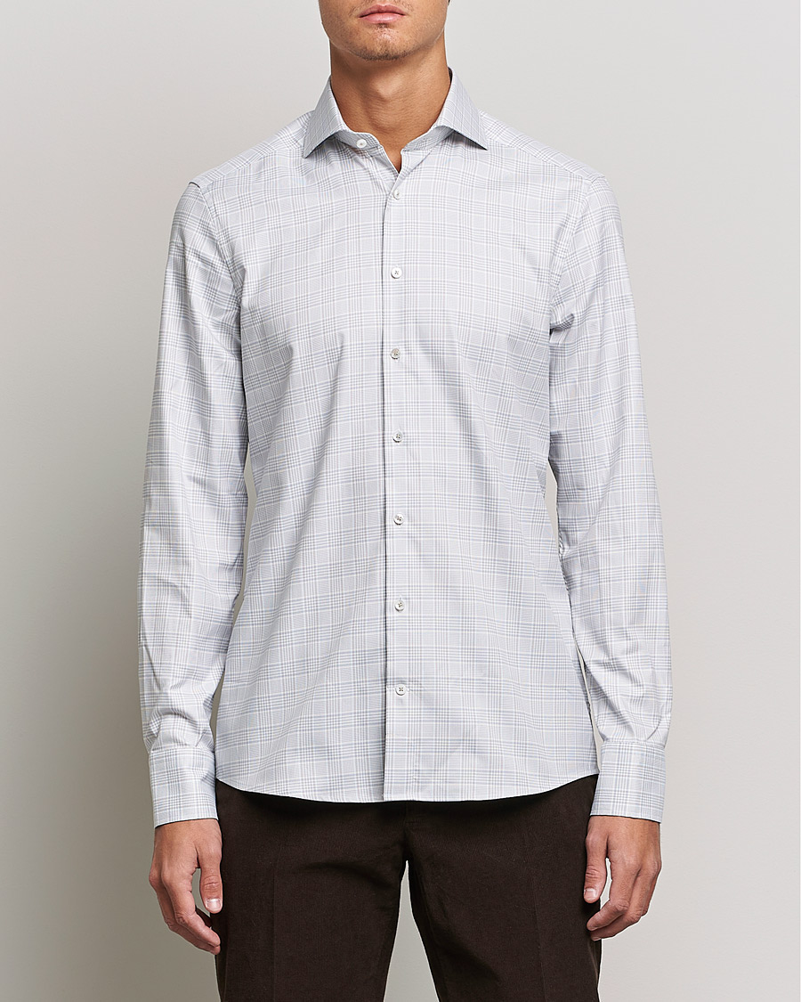 Heren | Overhemden | Stenströms | Slimline Cut Away Checked Shirt Green