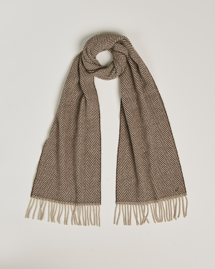 Heren | Stenströms Large Herringbone Wool Scarf Brown | Stenströms | Large Herringbone Wool Scarf Brown