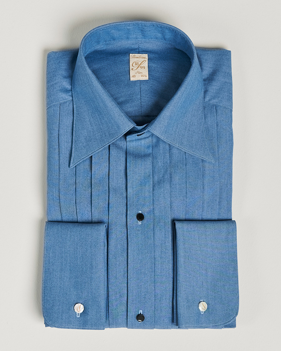 Heren | Overhemden | Stenströms | 1899 Slimline Denim Tuxedo Shirt Blue