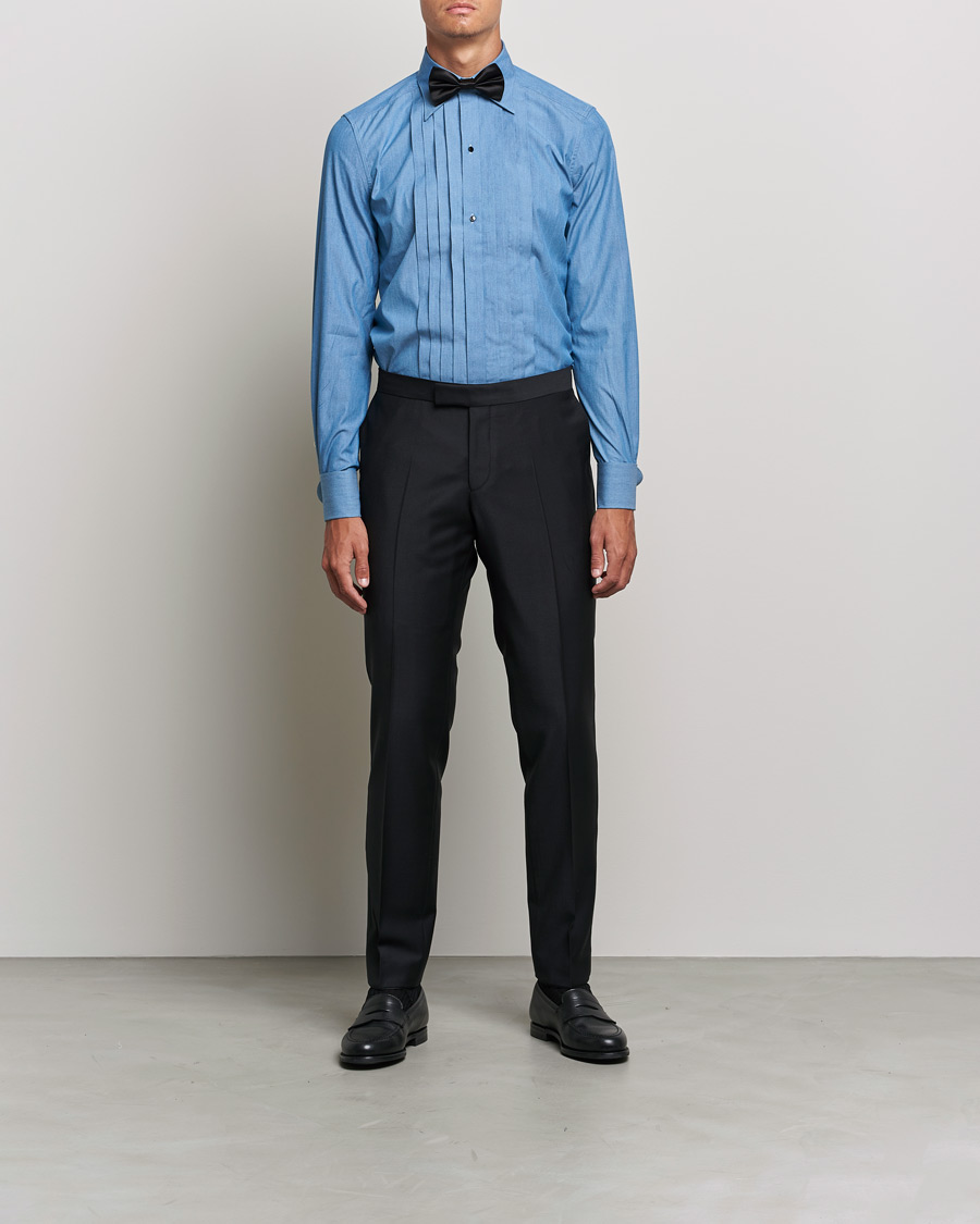 Heren | Overhemden | Stenströms | 1899 Slimline Denim Tuxedo Shirt Blue