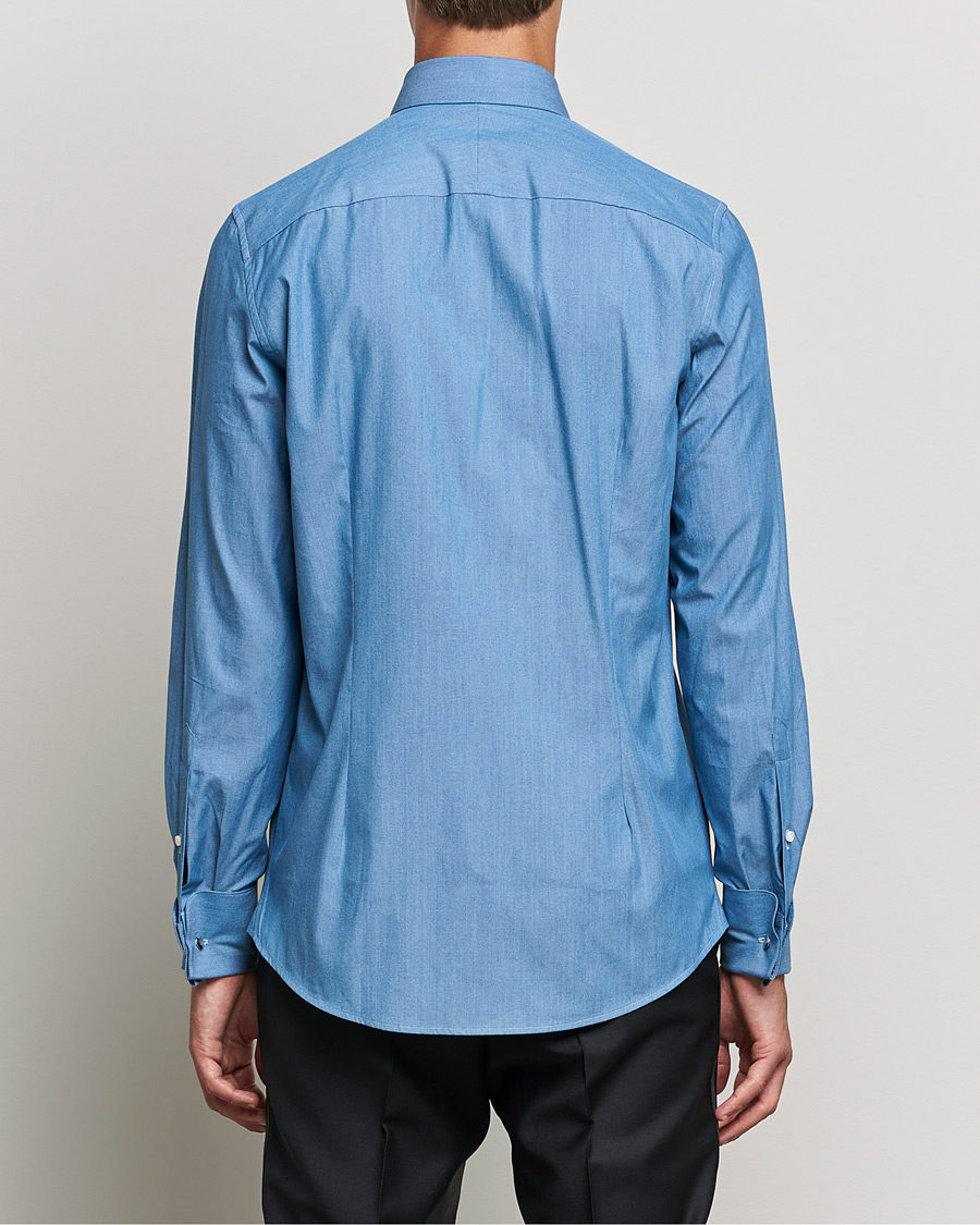 Heren | Overhemden | Stenströms | 1899 Slimline Denim Tuxedo Shirt Blue