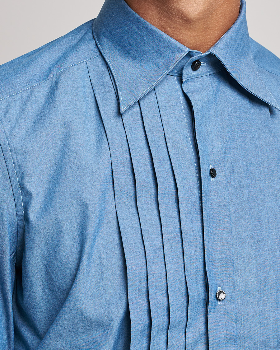 Heren | Overhemden | Stenströms | 1899 Slimline Denim Tuxedo Shirt Blue