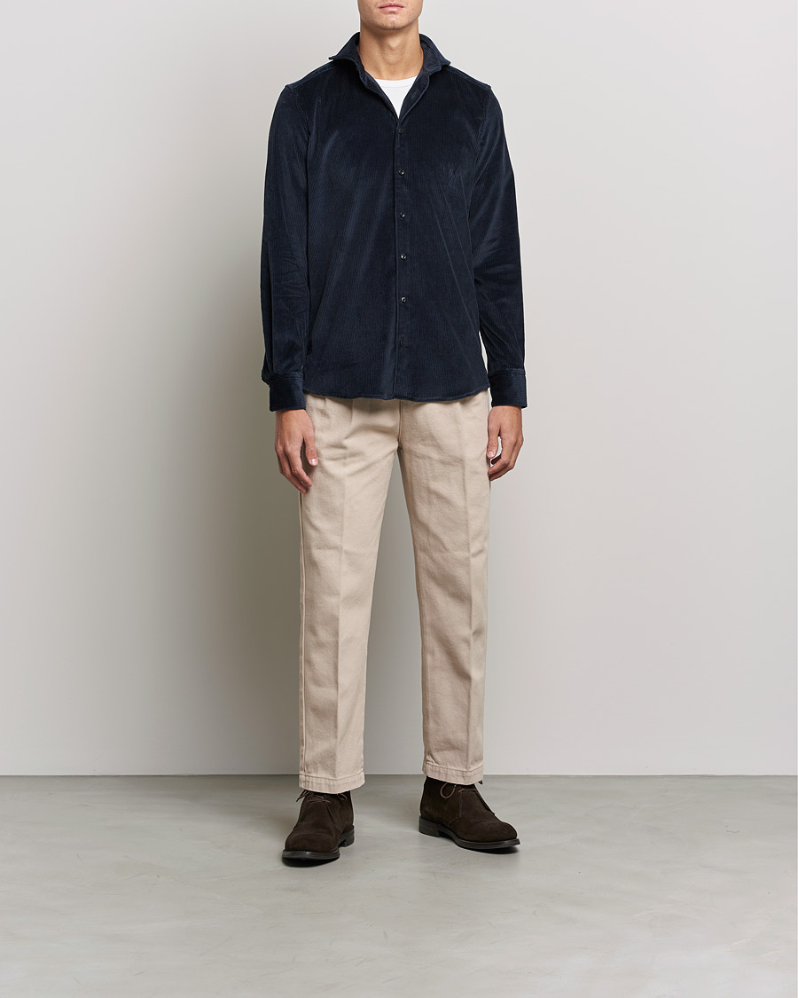 Heren | Overhemden | Stenströms | 1899 Slimline Sea Island Corduroy Shirt Navy