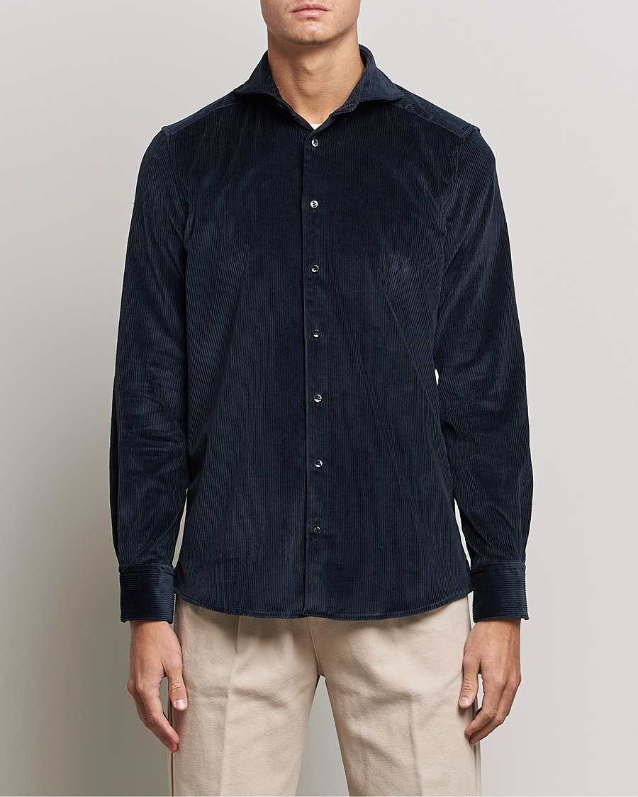 Heren | Overhemden | Stenströms | 1899 Slimline Sea Island Corduroy Shirt Navy