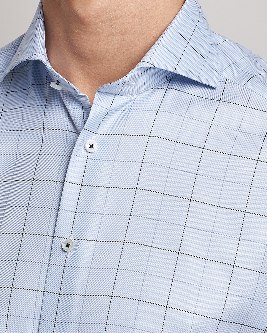 Heren | Overhemden | Stenströms | Slimline Cut Away Windowpane Shirt Blue