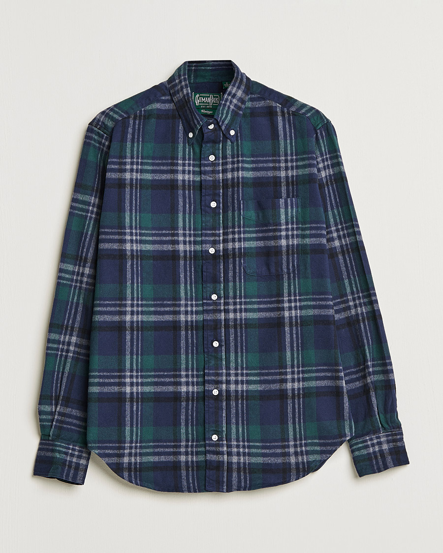 Heren | Overhemden | Gitman Vintage | Button Down Shaggy Flannel Shirt Blackwatch Check