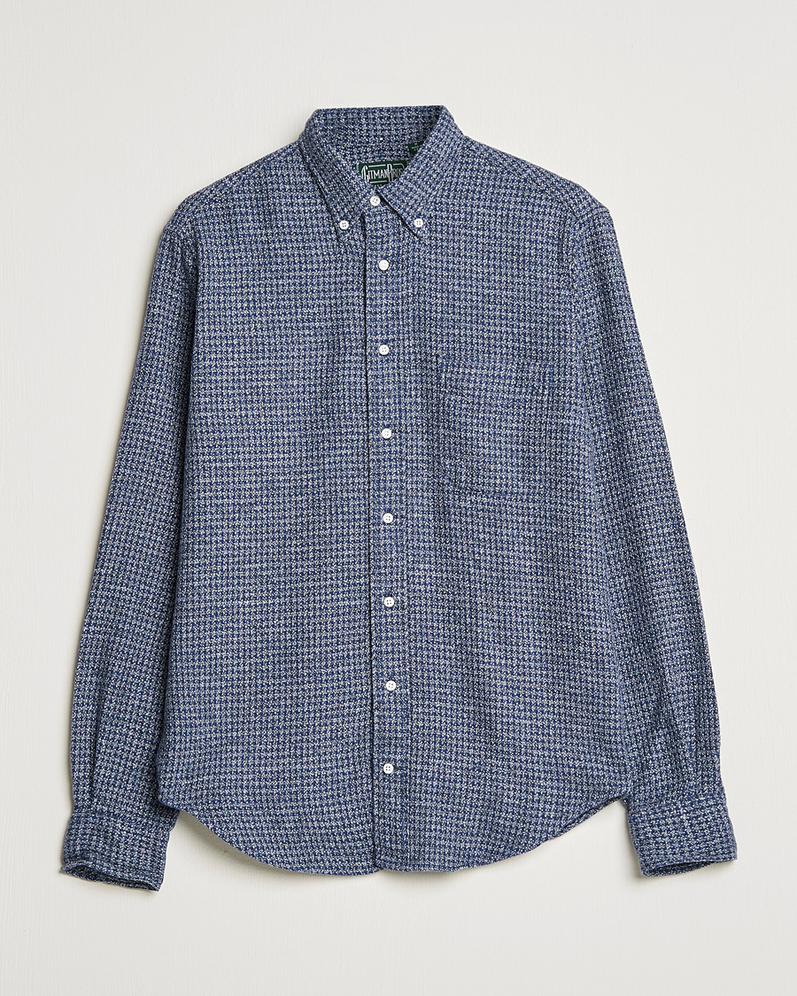 Heren | Overhemden | Gitman Vintage | Button Down Houndstooth Flannel Shirt Dark Blue