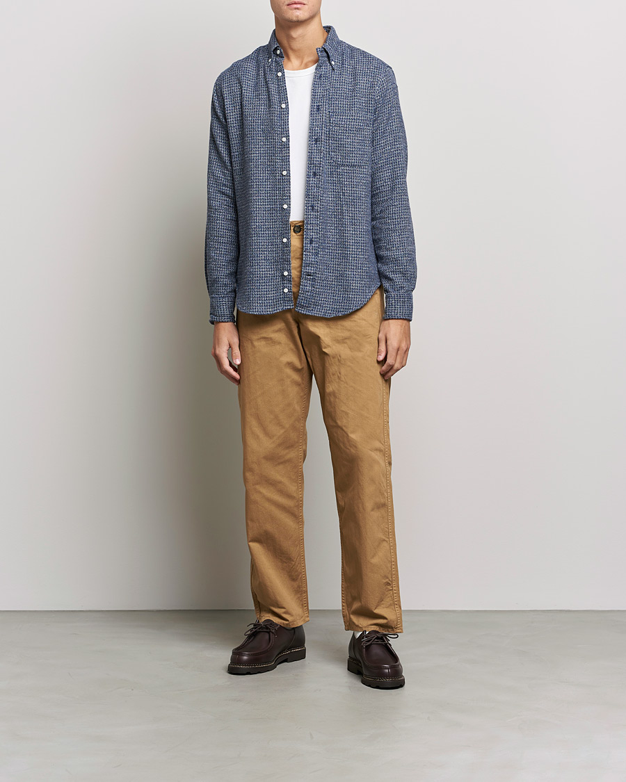 Heren | Overhemden | Gitman Vintage | Button Down Houndstooth Flannel Shirt Dark Blue
