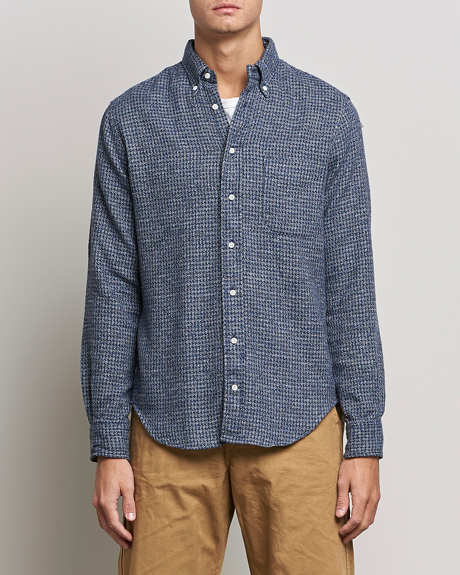Heren | Overhemden | Gitman Vintage | Button Down Houndstooth Flannel Shirt Dark Blue