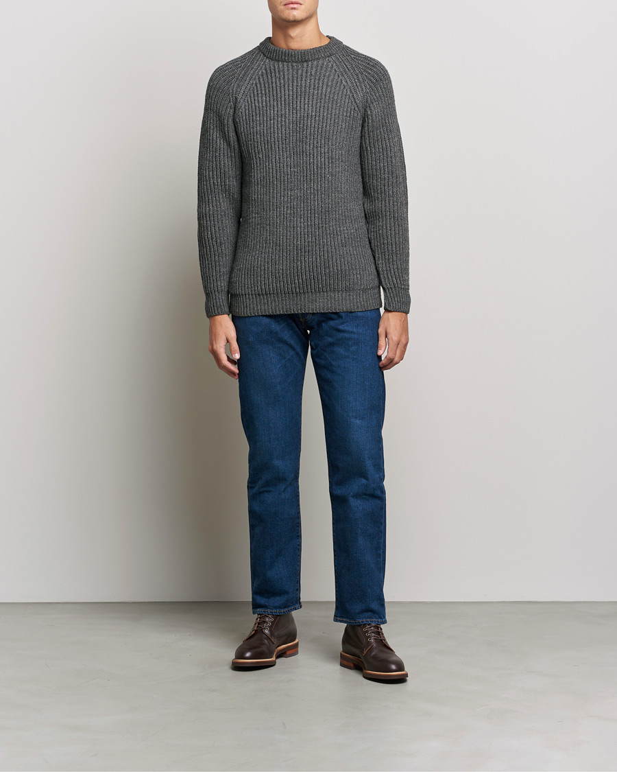 Heren | Truien | Gloverall | Fisherman Rib Chunky Wool Crew Neck Grey