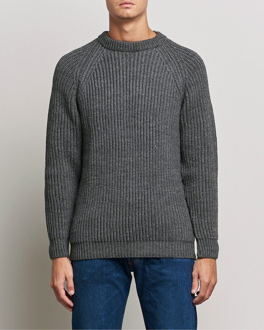 Heren | Truien | Gloverall | Fisherman Rib Chunky Wool Crew Neck Grey
