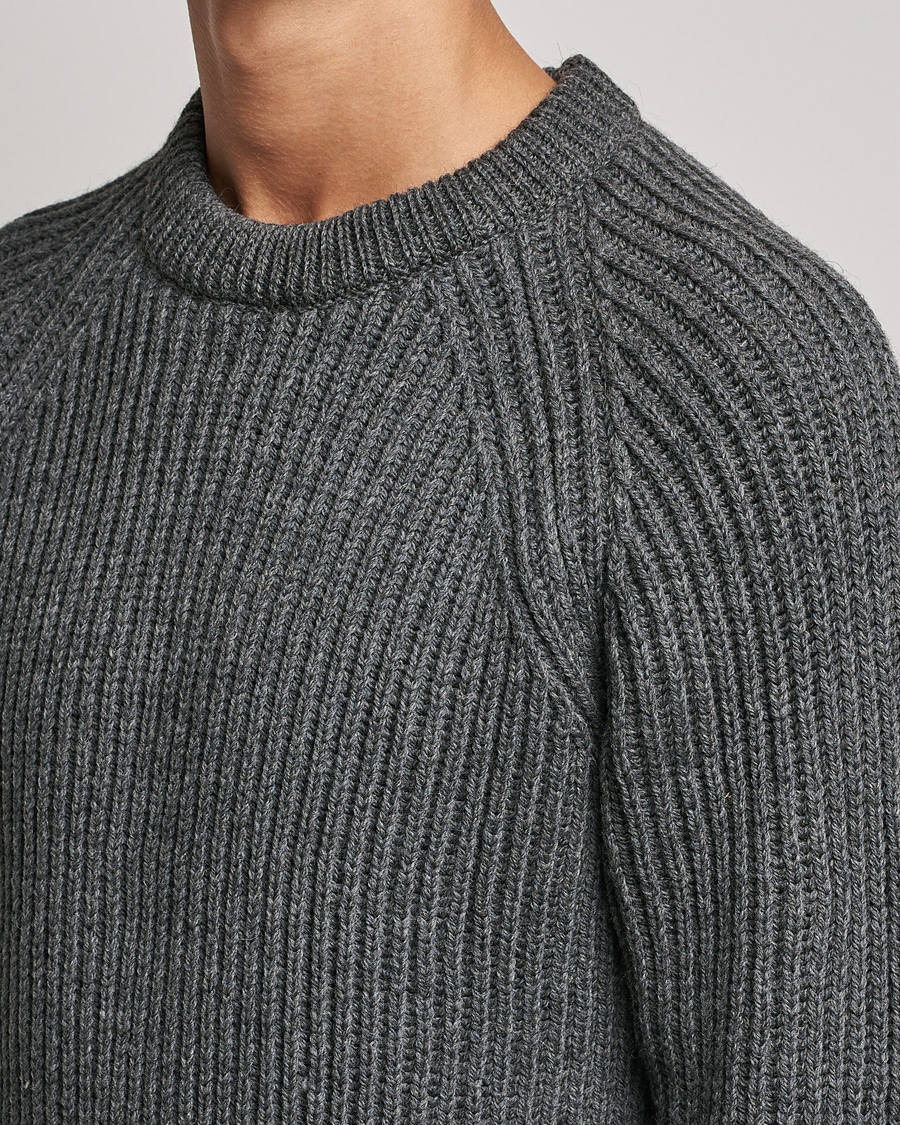 Heren | Truien | Gloverall | Fisherman Rib Chunky Wool Crew Neck Grey