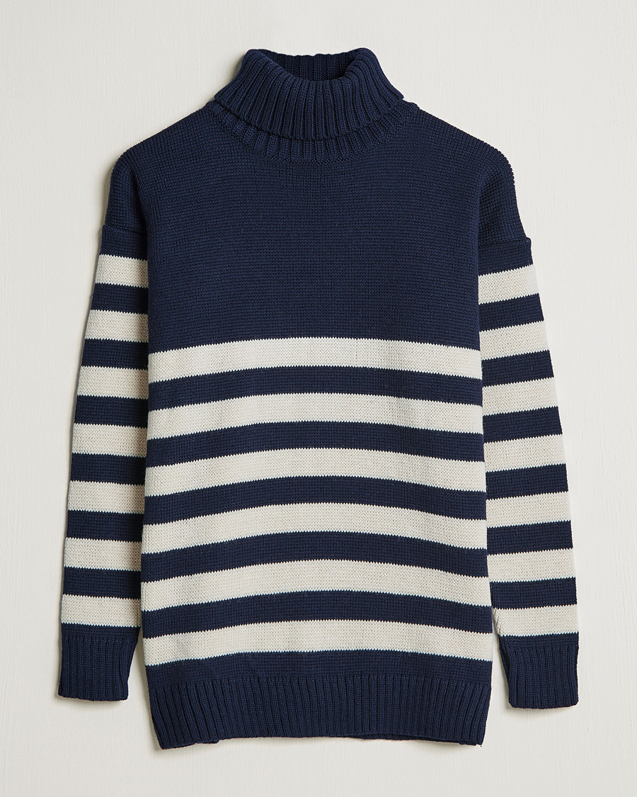 Heren | Truien | Gloverall | Breton Submariner Wool Rollneck Navy/Ecru