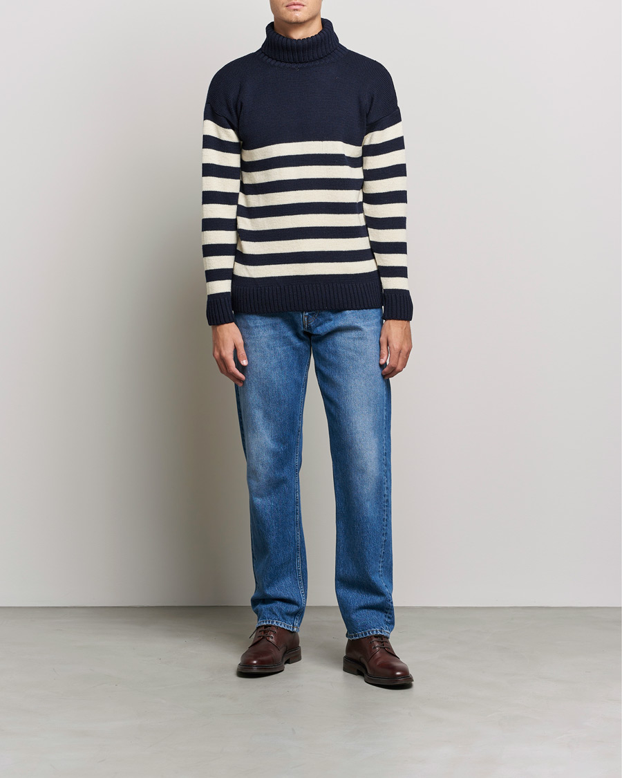 Heren | Truien | Gloverall | Breton Submariner Wool Rollneck Navy/Ecru