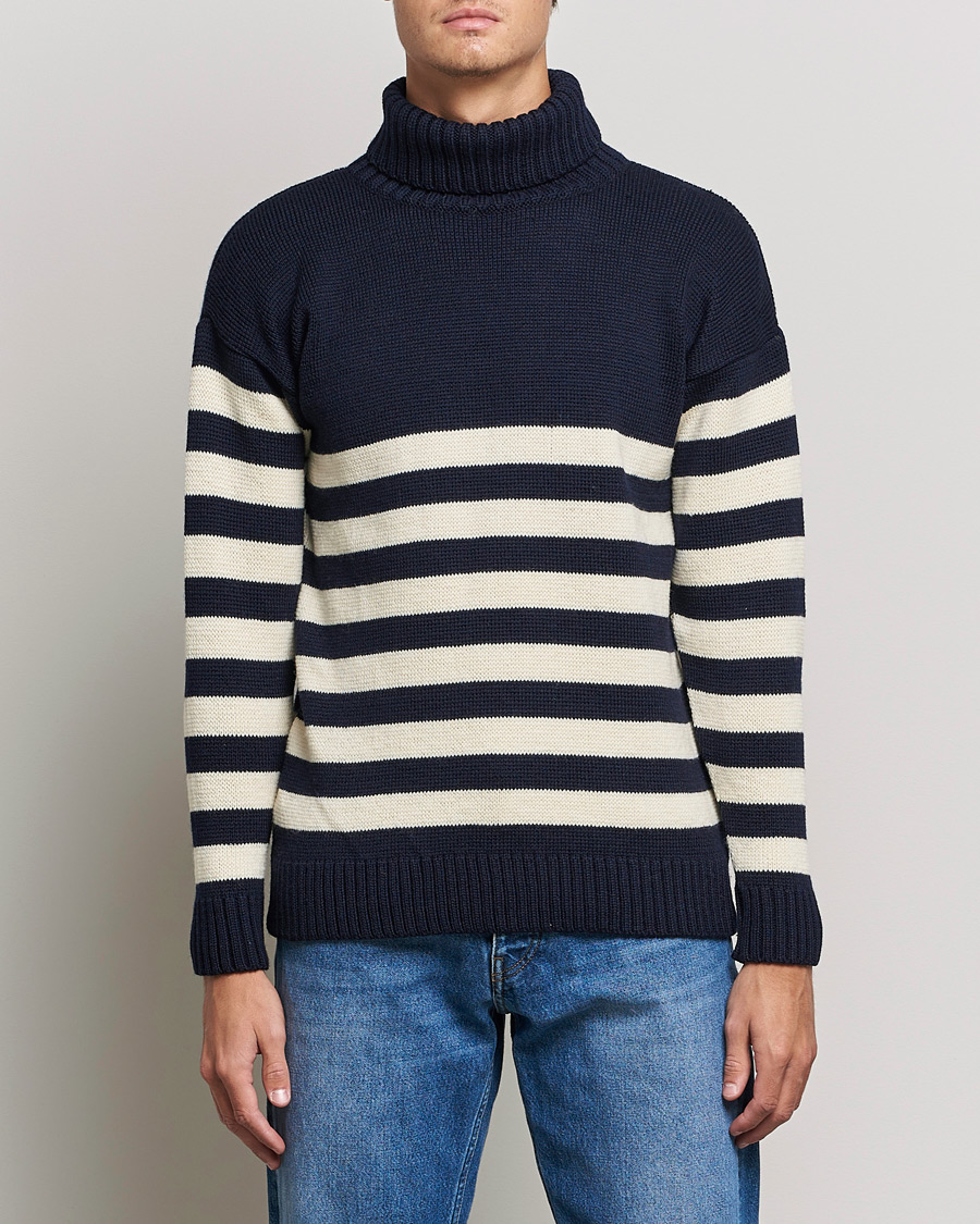 Heren | Truien | Gloverall | Breton Submariner Wool Rollneck Navy/Ecru