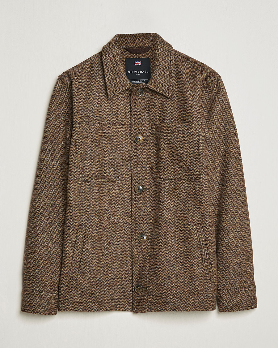 Heren | Jassen | Gloverall | Walter Herringbone Wool Shirt Jacket Tan